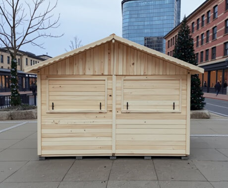 Drevený predajný stánok s výklopnými oknami