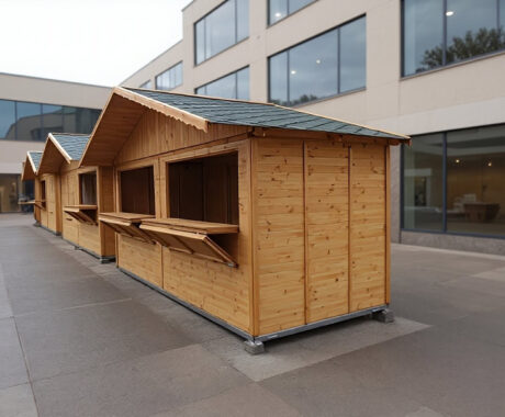 Drevený predajný stánok s výklopnými pultami