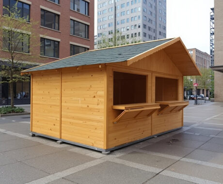 Drevený predajný stánok s výklopnými pultami