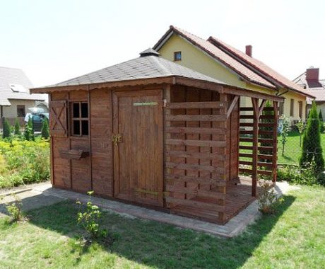 Záhradný domček SITNO o rozmeroch 300x300 cm plus 100 cm prístrešok