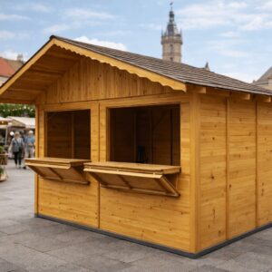 Drevený predajný stánok s výklopnými pultami