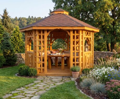 Altánok PORTLAND IV 4m – vizualizácia: prírodné drevo