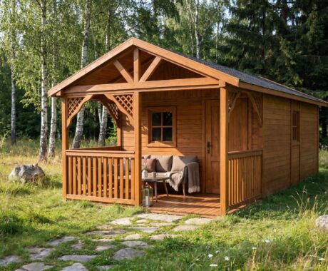 Záhradný domček JAVOR – vizualizácia: farebný variant – teakový odtieň